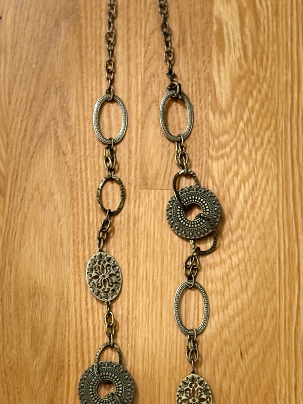 Antiqued Bronze Filigree Link Necklace - Bronze Tone